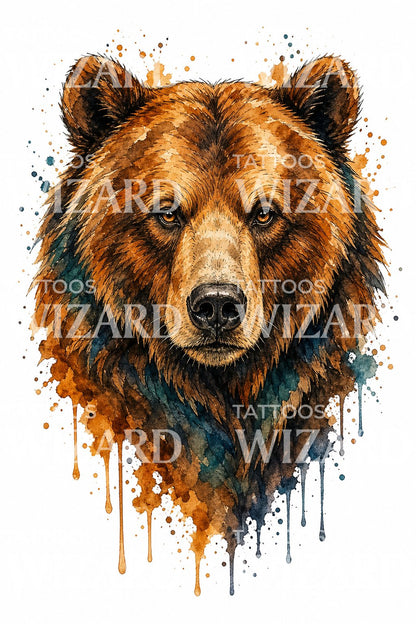 Watercolor Grizzly Bear Tattoo Idea