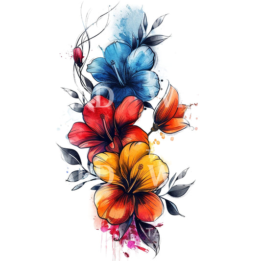 Conception de tatouage d'hibiscus aquarelle