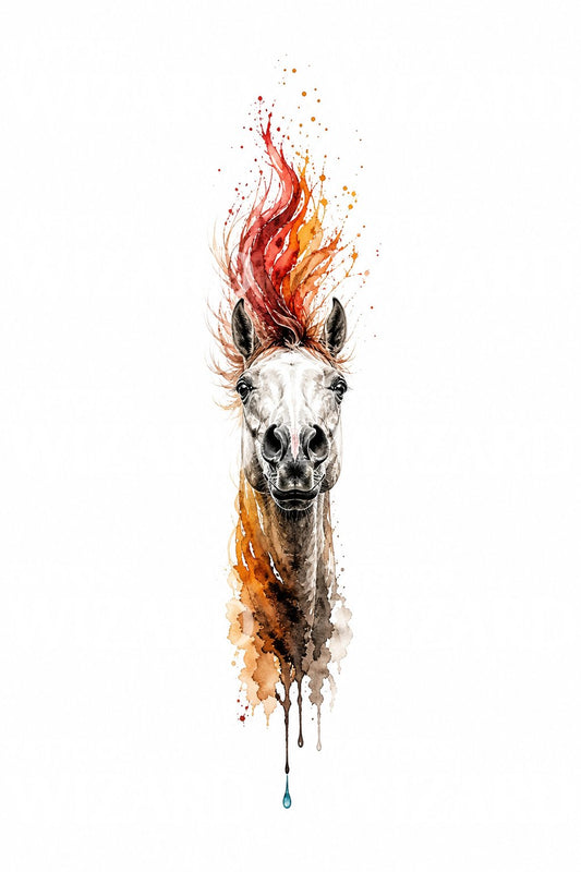 Idea de tatuaje de caballo en acuarela con crin de fuego