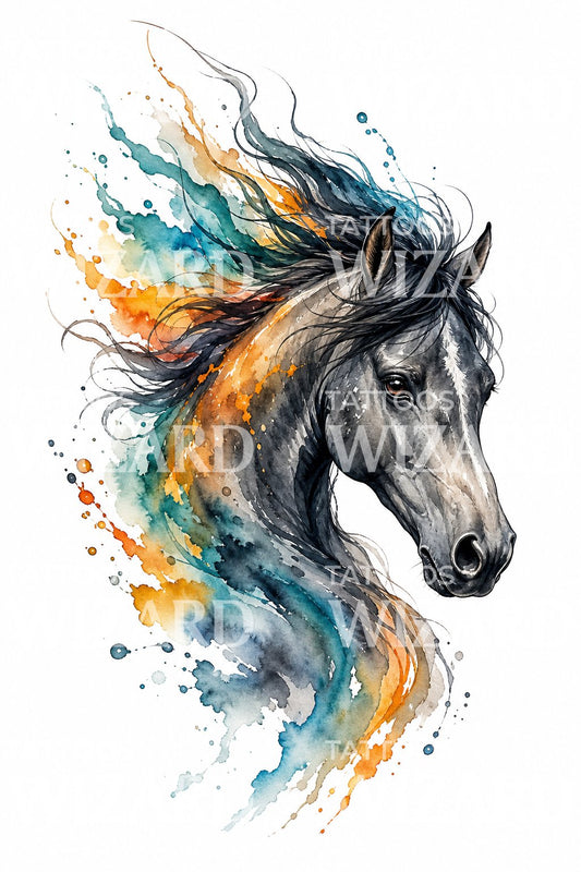 Design de tatouage cheval aquarelle