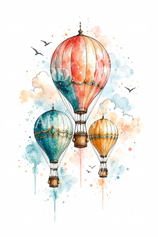 Akvarel tatoveringsdesign med luftballoner