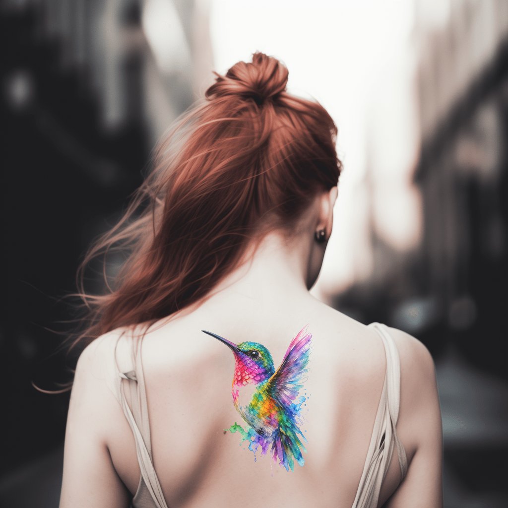Vibrant Watercolor Hummingbird Tattoo Design