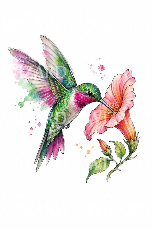 Akvarel kolibri tatoveringside