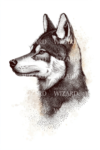 Watercolor Husky Head Tattoo Idea