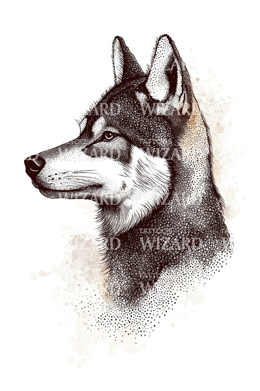 Watercolor Husky Head Tattoo Idea