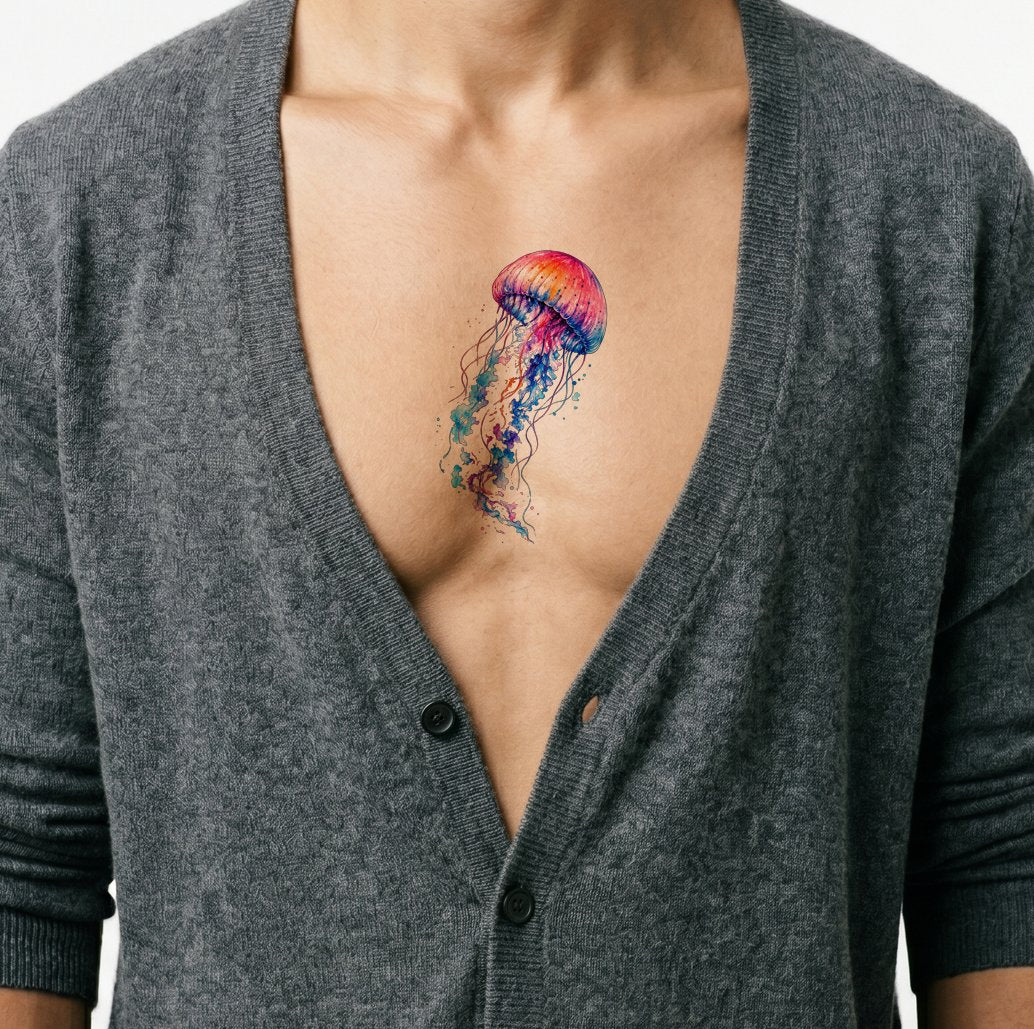Lebhaftes Aquarell-Quallen Tattoo-Design