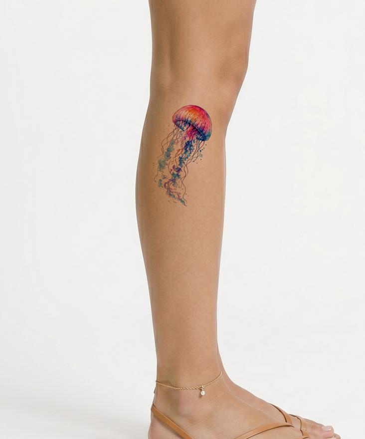 Lebhaftes Aquarell-Quallen Tattoo-Design