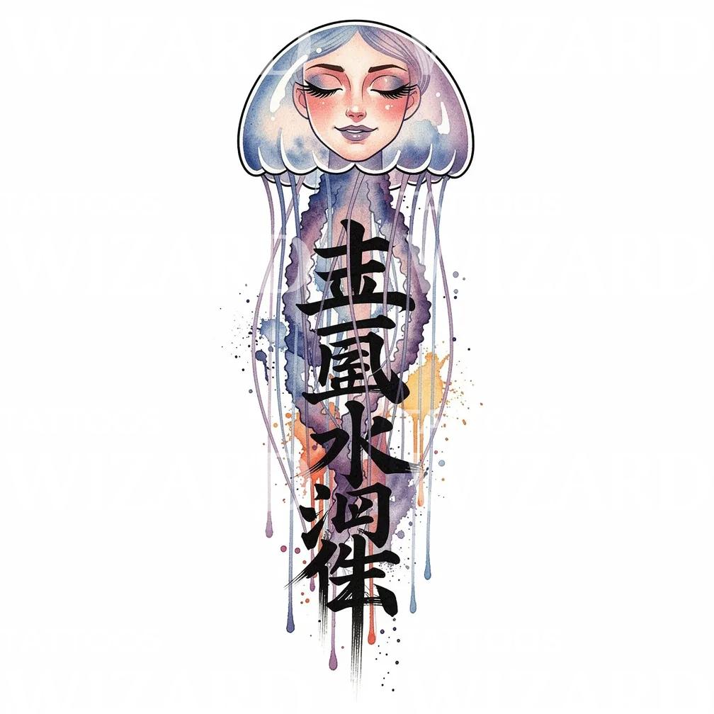 Aquarel Kwal Kanji Tattoo-Ontwerp