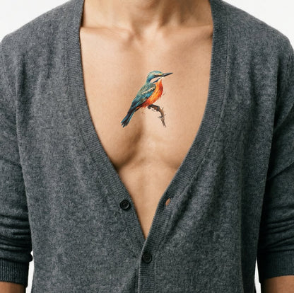 Watercolor Kingfisher Bird Tattoo Design