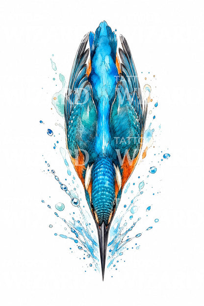 Watercolor Kingfisher Tattoo Design