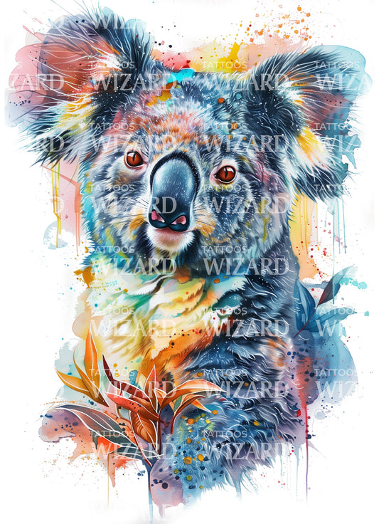 Watercolor Koala Portrait Tattoo Design