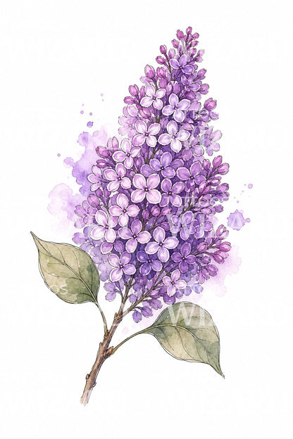 Watercolor Lilac Branch Tattoo Design