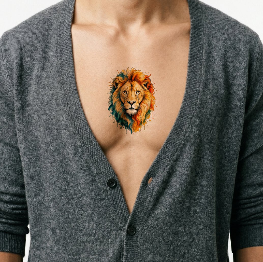 Design tattoo testa di leone ad acquerello