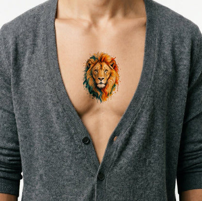Design tattoo testa di leone ad acquerello