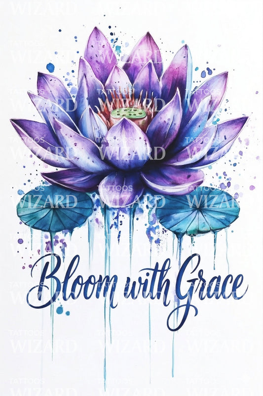 Watercolor Lotus Quote Tattoo Design