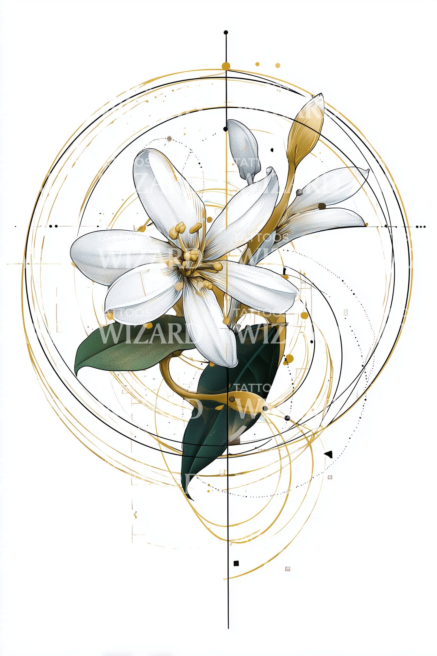 Watercolor Magnolia Orbit Tattoo Illustration