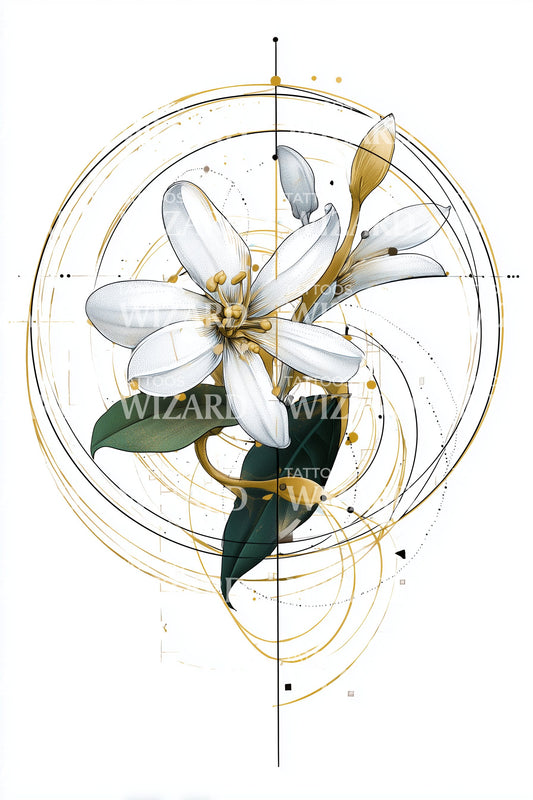 Watercolor Magnolia Orbit Tattoo Illustration