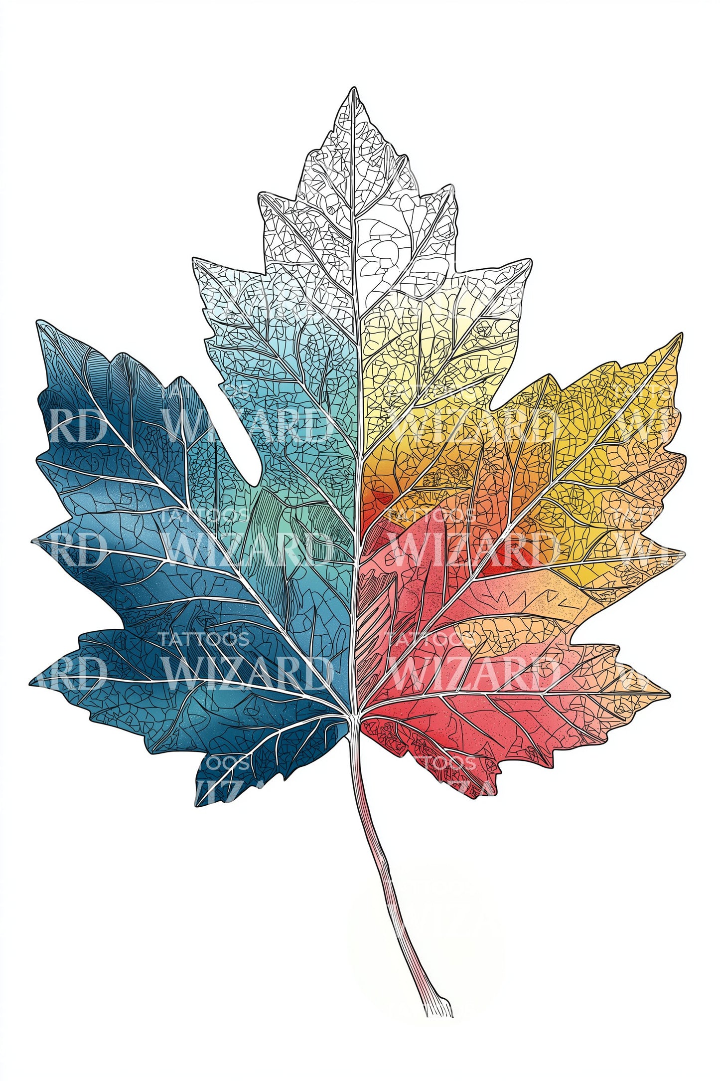 Watercolor Maple Leaf Tattoo Illustration