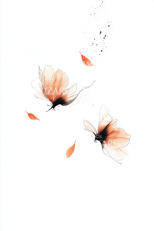 Waterverf Oranje Vlinders Tattoo Illustratie