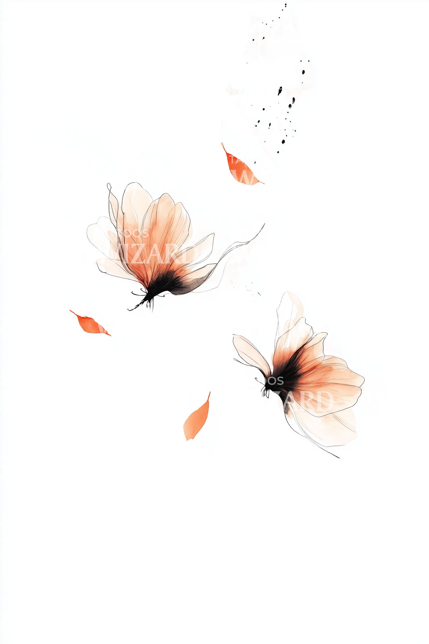 Watercolor Orange Butterflies Tattoo Illustration