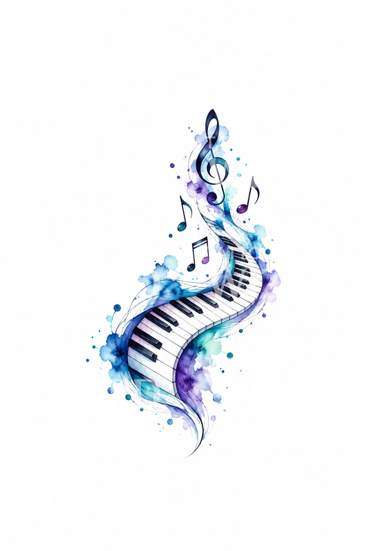 Watercolor Piano Keys Wave Tattoo Idea