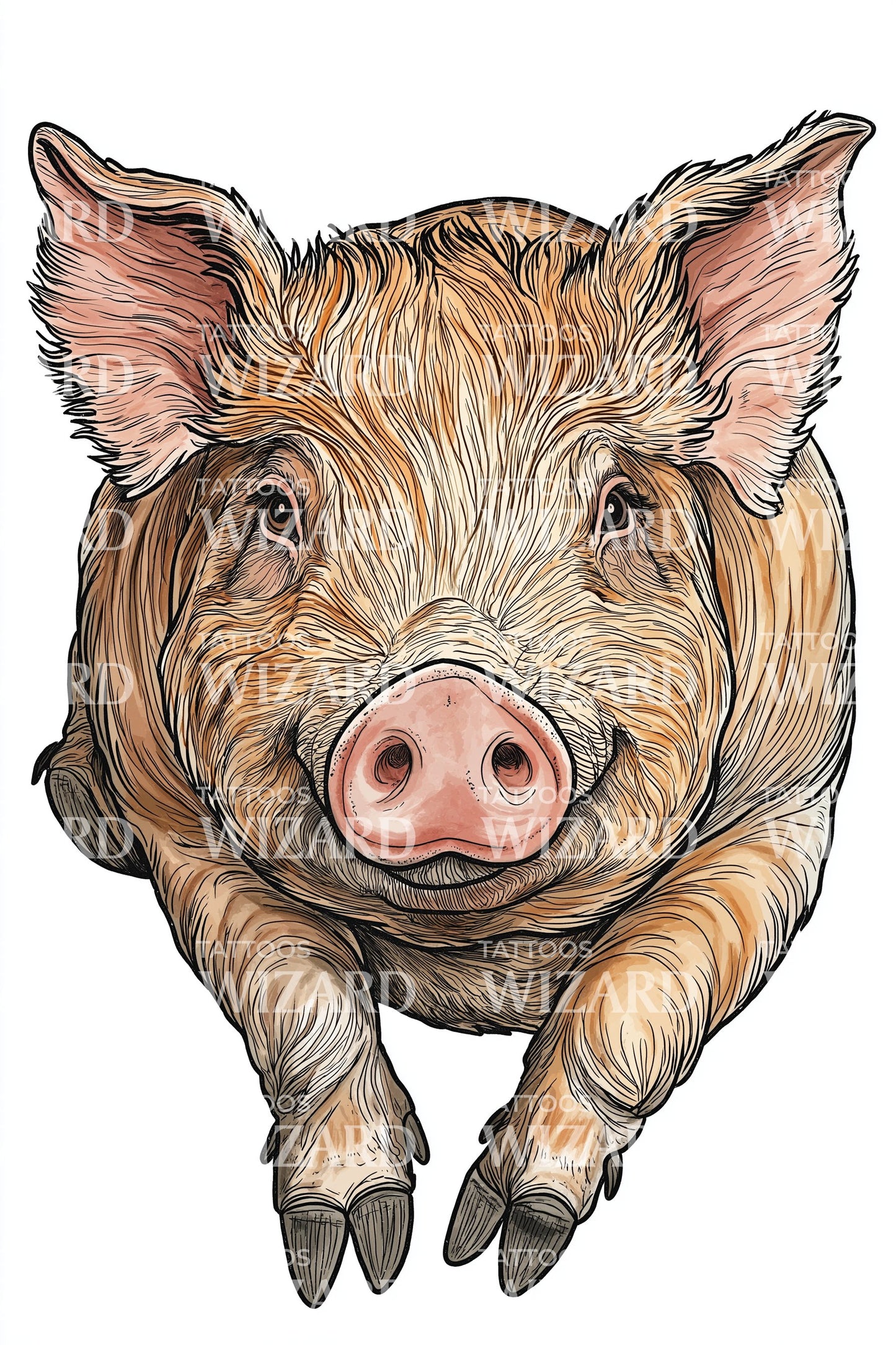 Watercolor Piglet Front Tattoo Idea