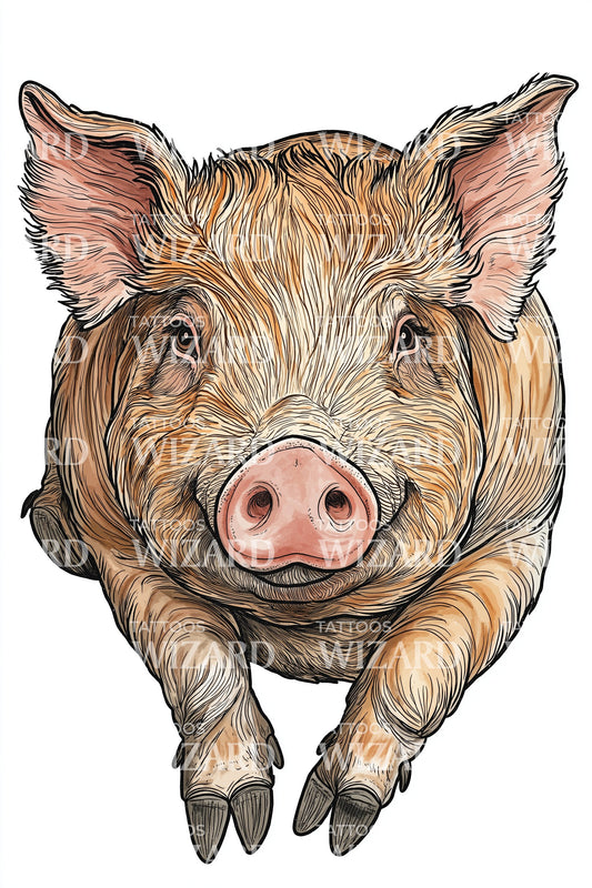 Watercolor Piglet Front Tattoo Idea