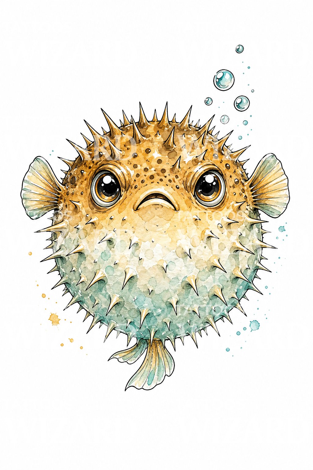 Watercolor Pufferfish Tattoo Idea