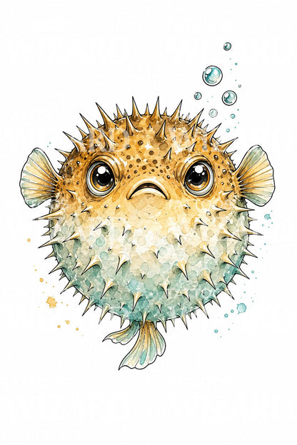 Watercolor Pufferfish Tattoo Idea