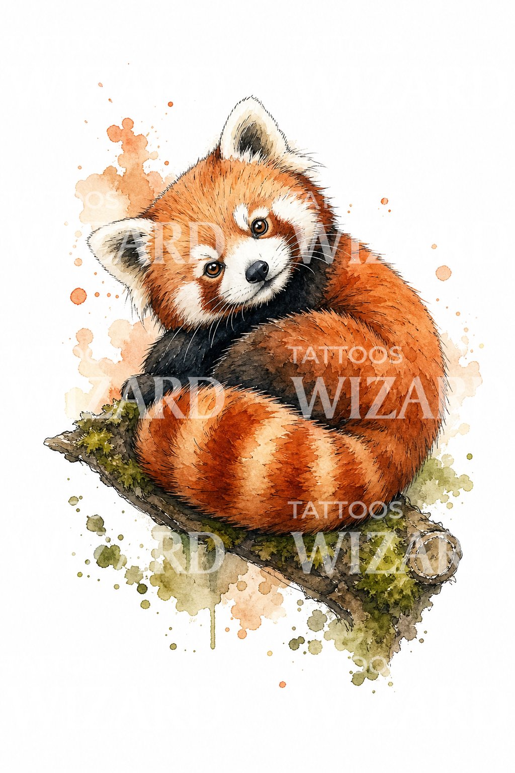 Watercolor Red Panda Tattoo Design