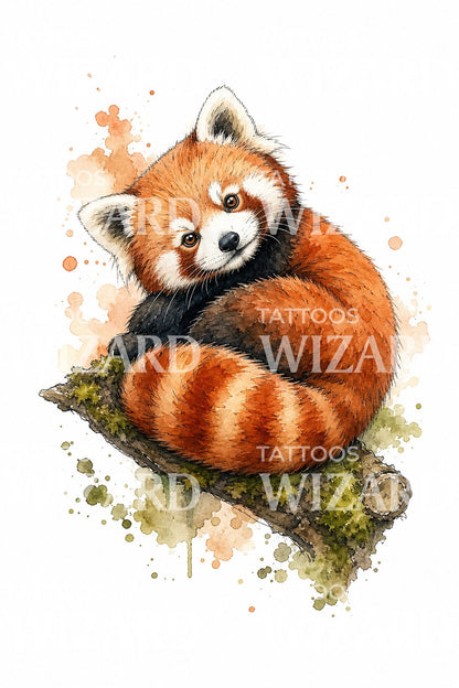 Watercolor Red Panda Tattoo Design