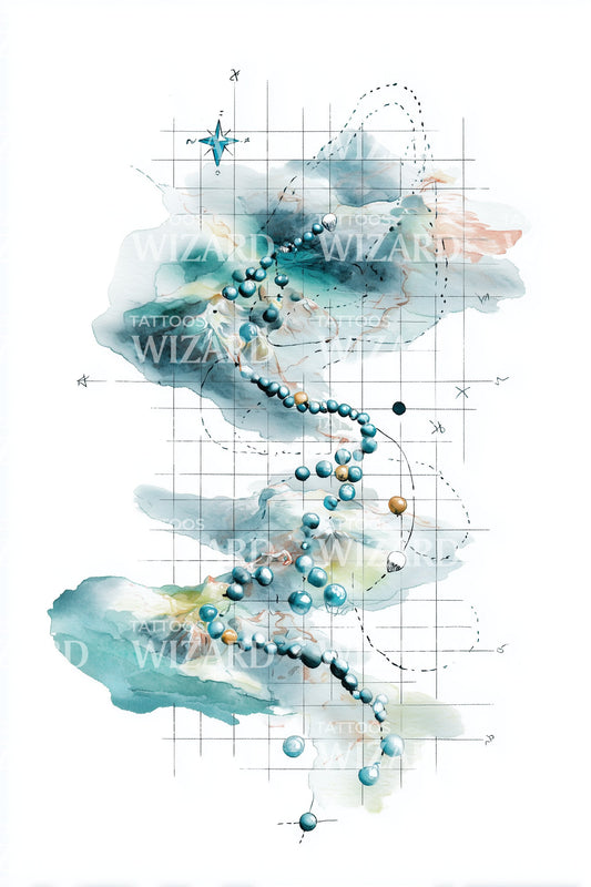 Watercolor Spiral Blueprint Tattoo Design