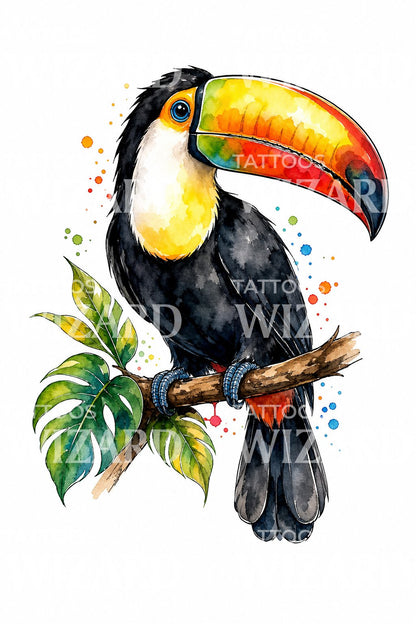 Watercolor Toucan Tattoo Design