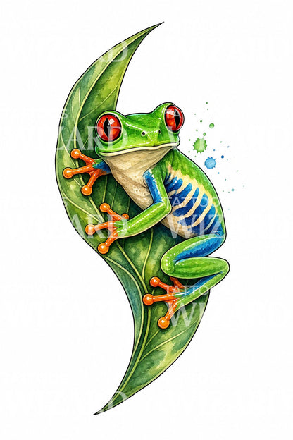 Watercolor Tree Frog Tattoo Design