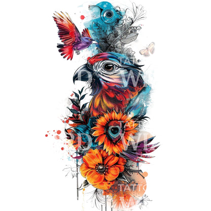 Watercolor Tropical Halfsleeve Tattoo Design