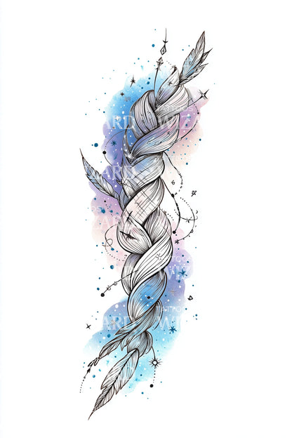 Watercolor Vine Ribbon Tattoo Illustration