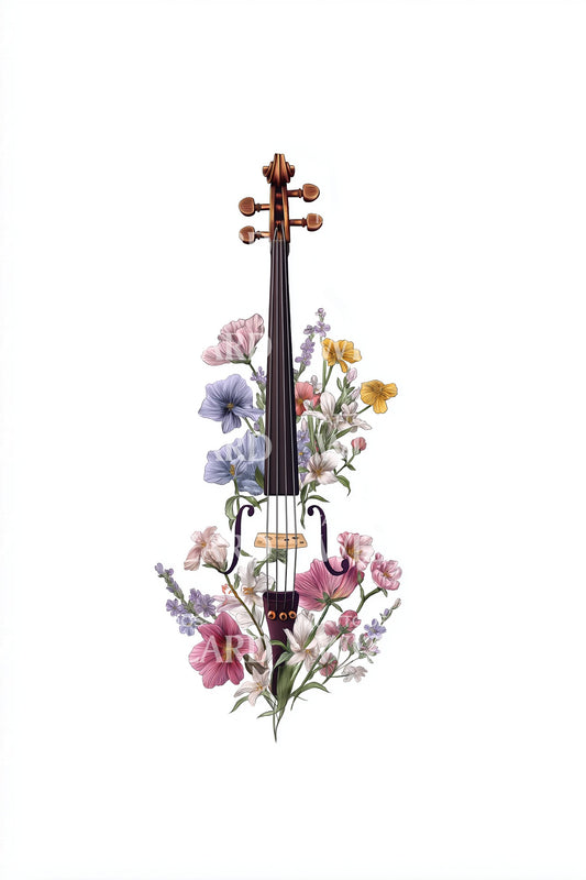 Watercolor Violin Bouquet Tattoo Design