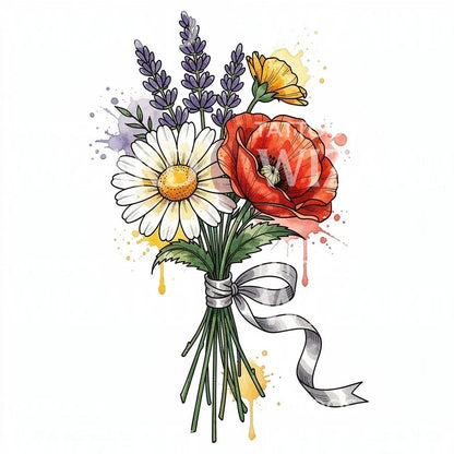 Watercolor Wildflower Bouquet Tattoo Design