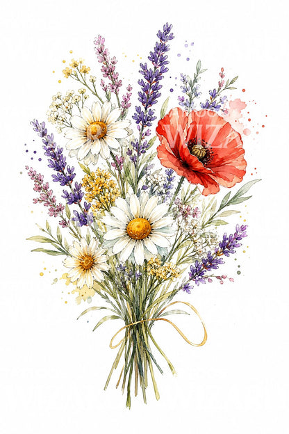 Aquarel Wildbloemboeket Tattoo-ontwerp