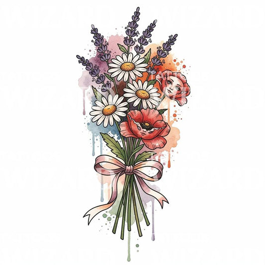 Watercolor Wildflower Bouquet Tattoo Design