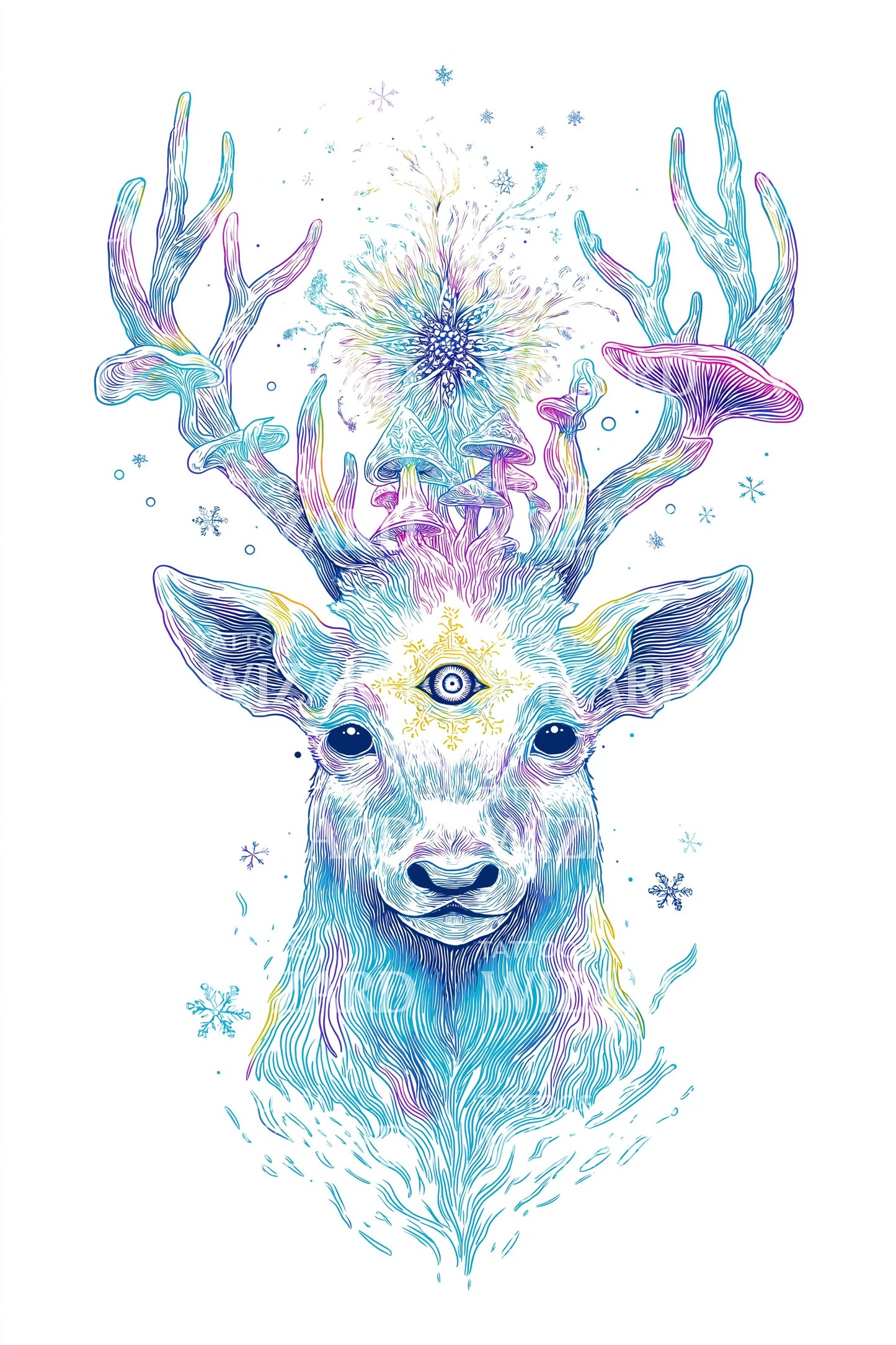 Watercolor Winter Deer Tattoo Design