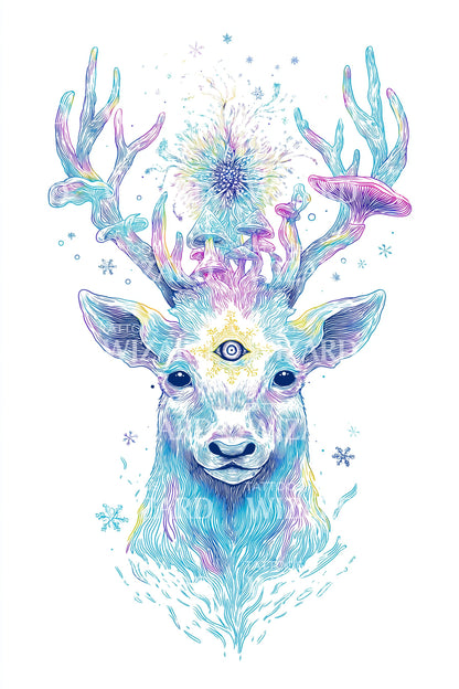 Watercolor Winter Deer Tattoo Design