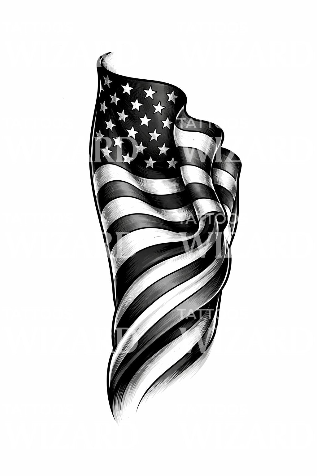 Waving American Flag Tattoo Design