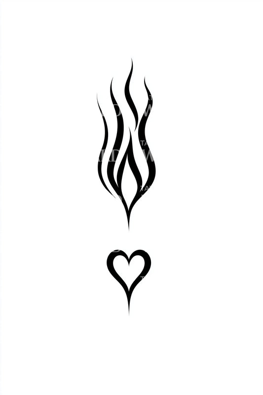 Desenho de Tatuagem de Coração com Chama Ondulada
