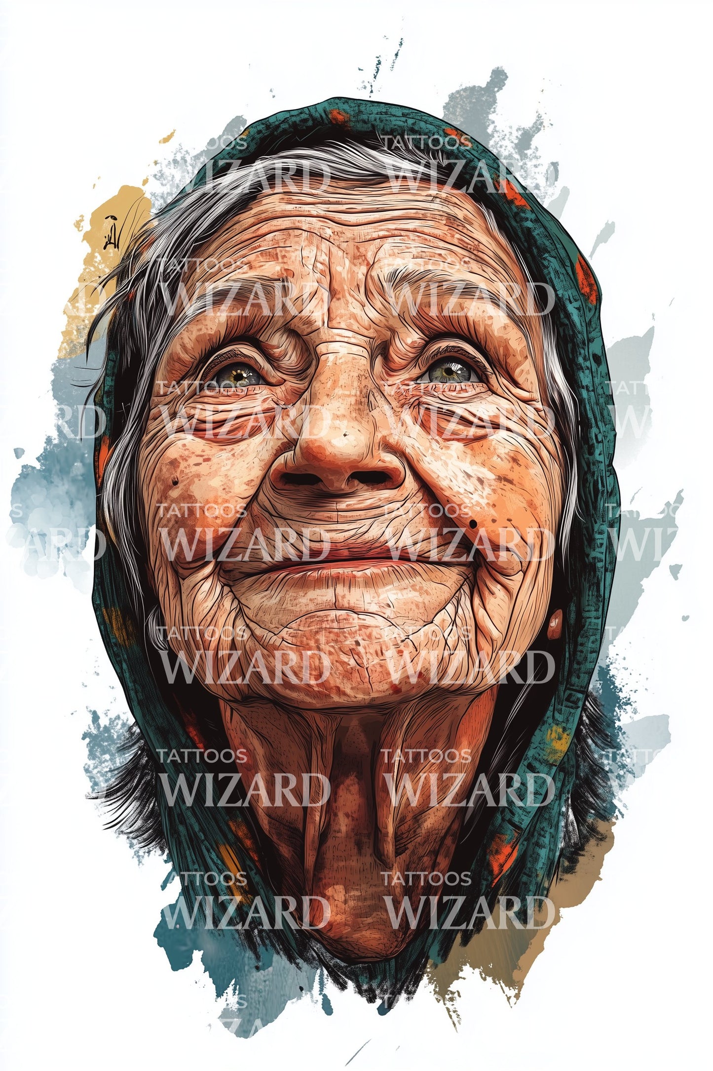 Weathered Elder Portrait Tattoo Illustration