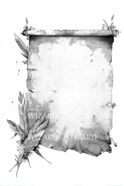 Weathered Paper Feathers Tattoo Illustration