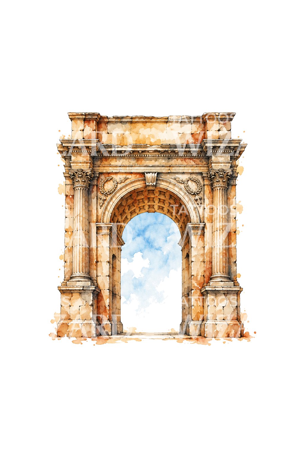 Weathered Stone Arch of Rome Tattoo Idea
