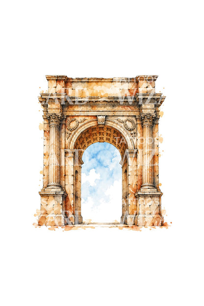 Weathered Stone Arch of Rome Tattoo Idea
