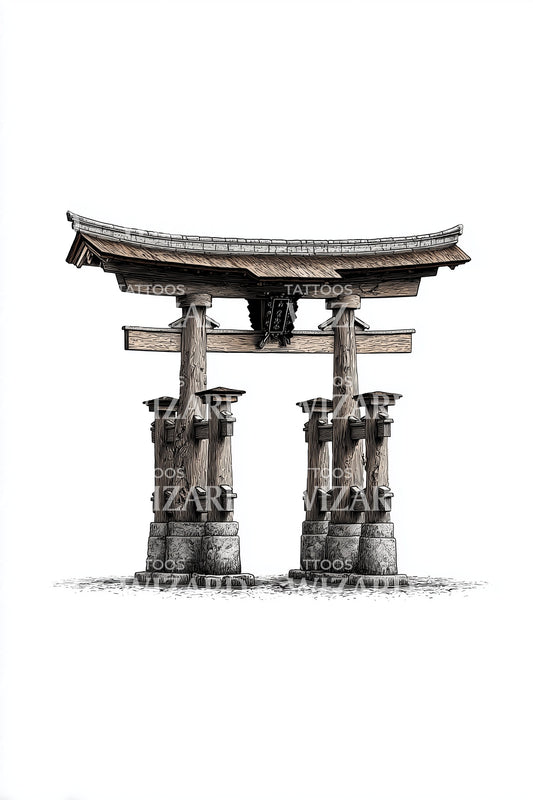 Weathered Torii Gate Tattoo Design
