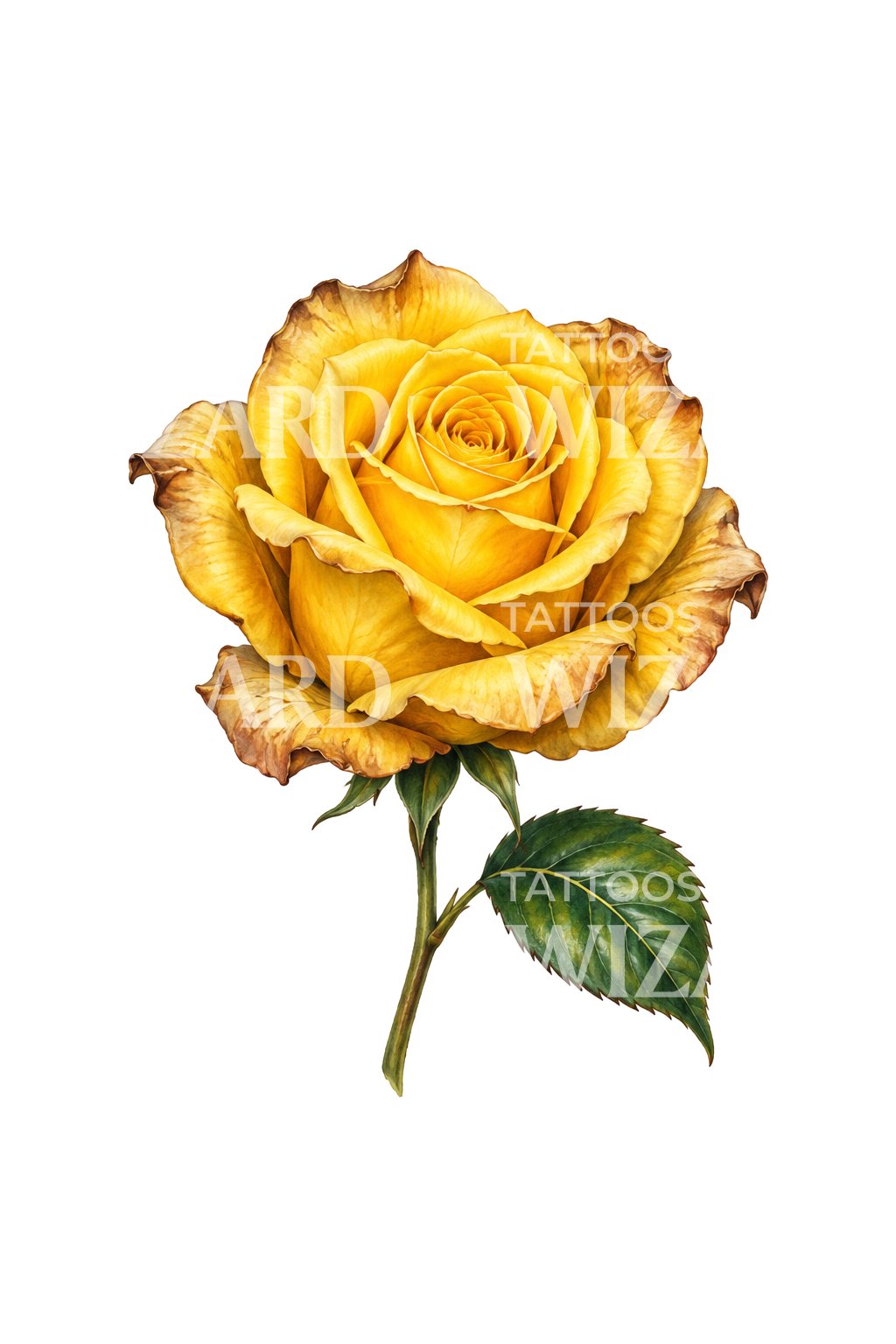 Weathered Yellow Rose Friendship Tattoo Illustration